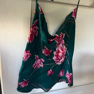 100% Silk Vintage Victoria's Secret Halter Top - Green with Flowers